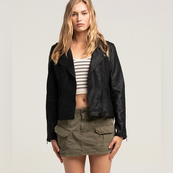 NWT Blank NYC Vegan Leather Moto Biker Jacket Size S Black - Picture 9 of 10